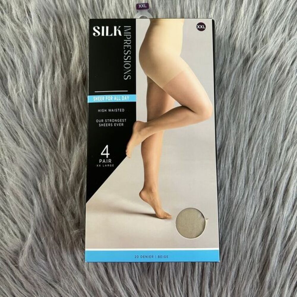 Silk‎ Impressions High Waisted Sheers Womens Size XXL/2X Beige Tights Pantyhose